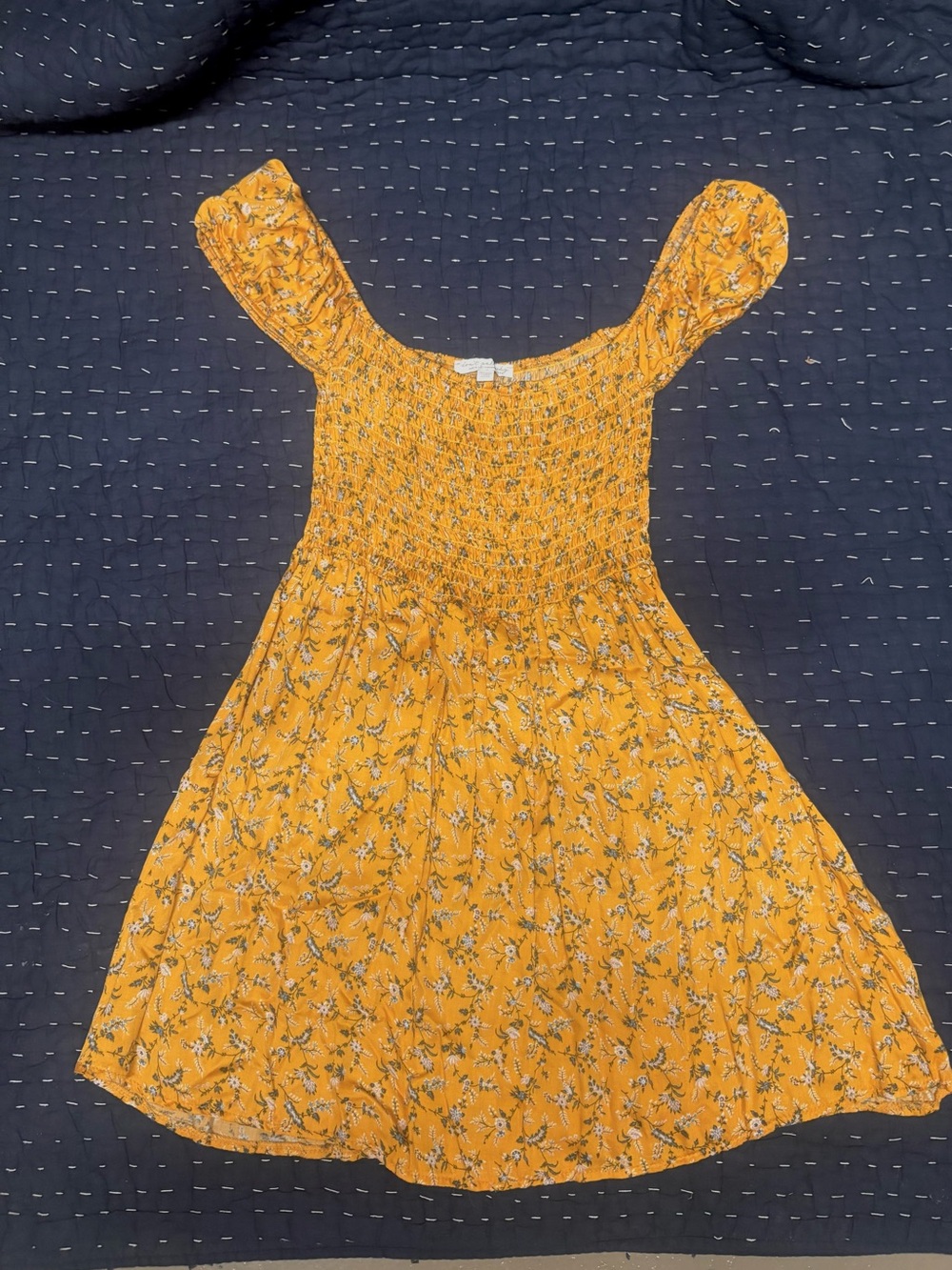 Yellow Floral Smocked Casual Sundress for Women